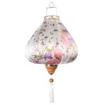 Lanterne Chinoise  en Soie Blanc et Rose / 35cm