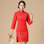 Robe Chinoise Manche Longue rouge