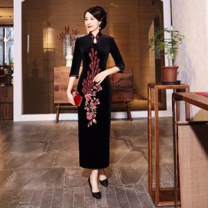 Robe Chinoise Velours Classe noir