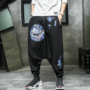 Pantalon Chinois Sarouel Dragon Bleu