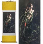 Tableau Chinois Muse fond jaune