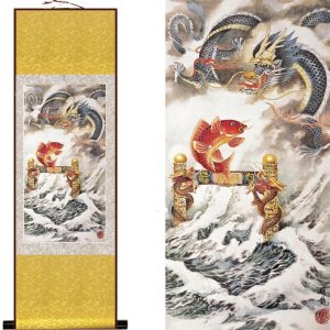 Tableau Chinois Tempête fond jaune