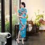 Robe Chinoise  à Fleurs Bleu Ciel / S