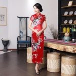 Robe Chinoise  à Fleurs Rouge / S