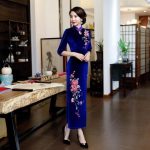 Robe Chinoise  en Velours Bleu / M