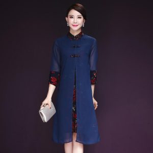 Robe Chinoise  Mi-Saison Bleu / XXXL