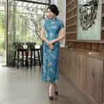 Robe Chinoise  Motifs Végétaux Bleu / S