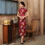 Robe Chinoise  Motifs Végétaux Burgundy / S