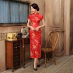 Robe Chinoise  Motifs Végétaux Rouge / S