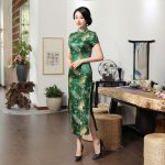 Robe Chinoise  Motifs Végétaux Vert / S