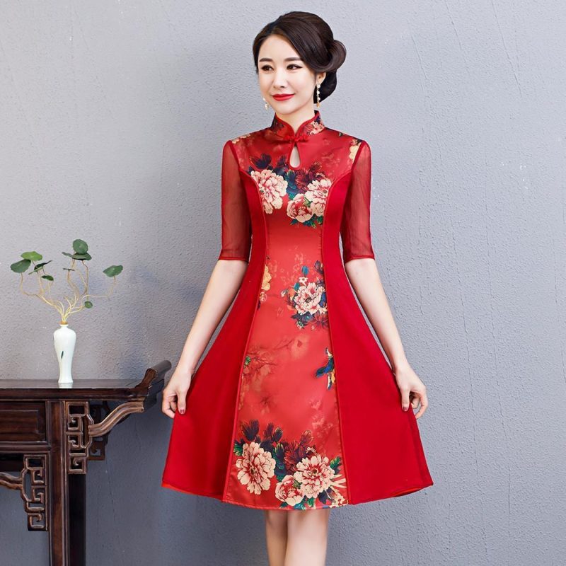 Robe Chinoise  Pivoines Rouge / L