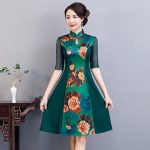 Robe Chinoise  Pivoines Vert / XXL