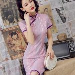 Robe Chinoise  Qipao Fendue Pourpre / XXL