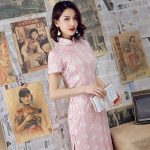 Robe Chinoise  Qipao Fendue Rose / XXXL