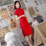 Robe Chinoise  Qipao Fendue Rouge / M