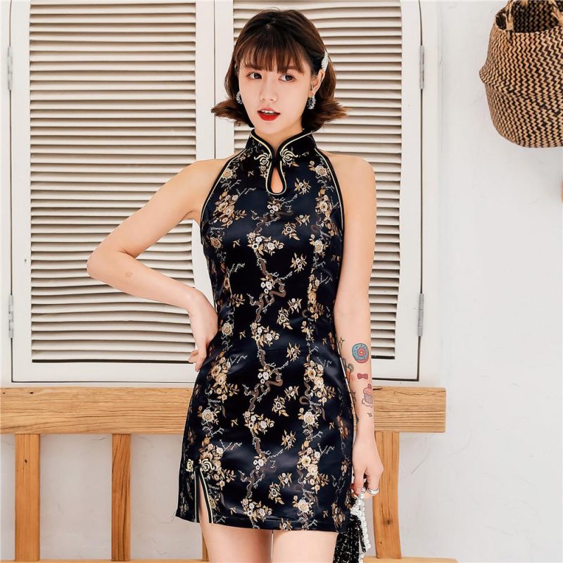 Robe Chinoise Courte Noire