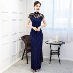 Robe Chinoise Dentelle Noire Col Mao Et Manches Ajourée