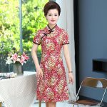 Robe Chinoise En Soie Motif Fleurs Rouge