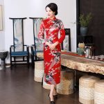 Robe Chinoise Longue Femme Rouge à Motif