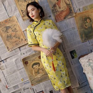 Robe Chinoise Jaune Canari mandarin