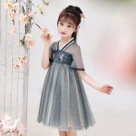 Robe Chinoise Petite Fille Bleu Ou Rose Avec Strass Et Tulle