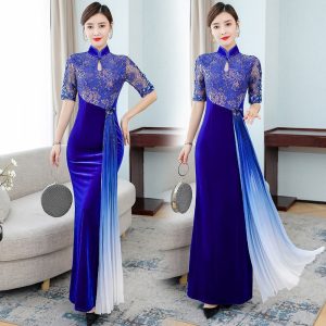 Robe Chinoise Velours Maxi Légèrement Évasée