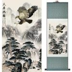 Tableau Chinois  Aigle 140cmx45cm / Fond Vert