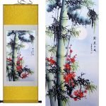 Tableau Chinois  Bambou 100cmx30cm / Fond Jaune