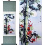 Tableau Chinois  Bambou 100cmx30cm / Fond Vert