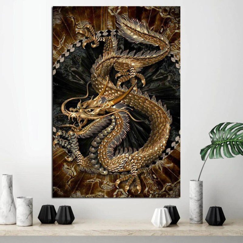 Tableau Chinois  Dragon Or 20x30cm Sans Cadre