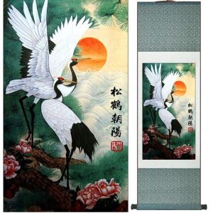 Tableau Chinois  Grues Majestueuses 100cmx30cm