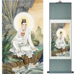 Tableau Chinois  Guanyin 140cmx45cm / Fond Vert