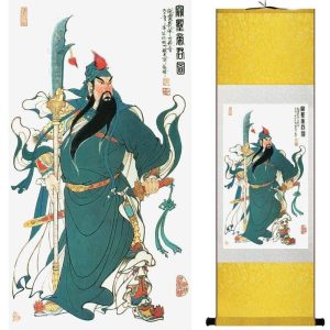 Tableau Chinois  Guerrier 100cmx30cm / Fond Jaune