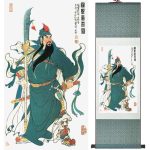 Tableau Chinois  Guerrier 140cmx45cm / Fond Vert