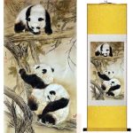 Tableau Chinois  Panda 100cmx30cm / Fond Jaune