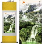 Tableau Chinois  Paysage 100cmx30cm / Fond Jaune