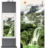 Tableau Chinois  Paysage 100cmx30cm / Fond Vert