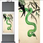 Tableau Chinois  Serpent 140cmx45cm / Fond Vert