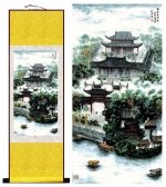 Tableau Chinois  Temple 100cmx30cm / Fond Jaune