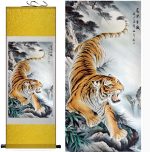 Tableau Chinois  Tigre Féroce 100cmx30cm / Fond Jaune