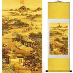 Tableau Village Chinois 100cmx30cm / Fond Jaune