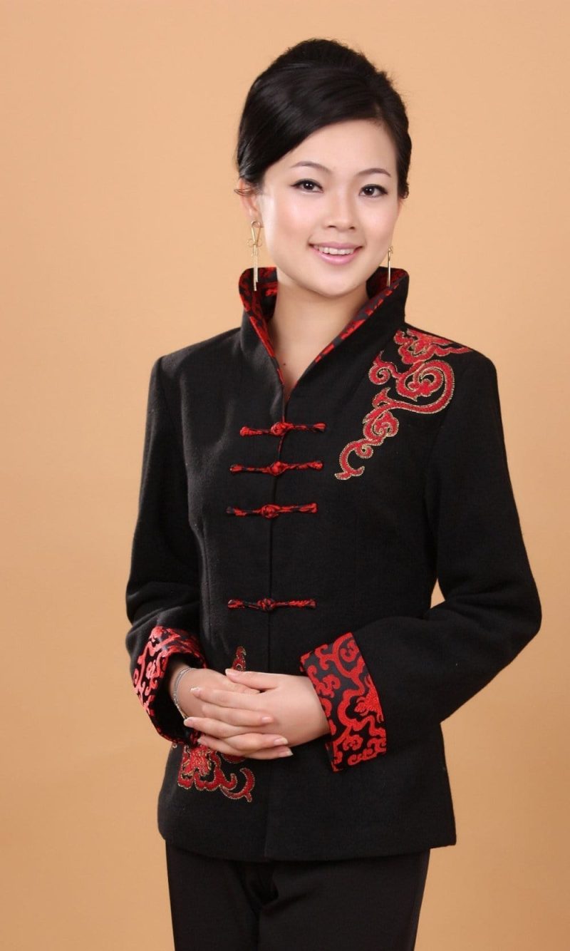 Veste Chinoise Femme  Noire et Rouge