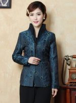 Veste Chinoise Femme  Plumes de Paon M