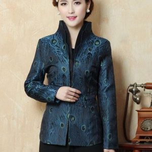 Veste Chinoise Femme  Plumes de Paon M