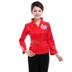 Veste Chinoise Femme  Soie Rouge / XXL