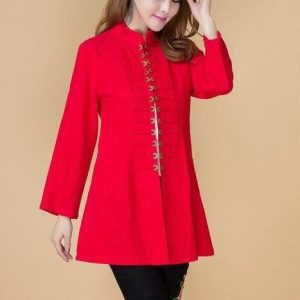 Veste Chinoise Femme en Coton Rouge