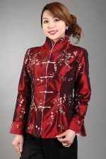 Veste Chinoise Femme Fleurs Rouge