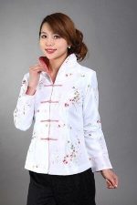 Veste Chinoise Femme Fleurs Blanc